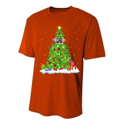 Xmas Decorations Lights Santa Shih Tzu Dog Christmas Tree Gift Performance Sprint T-Shirt