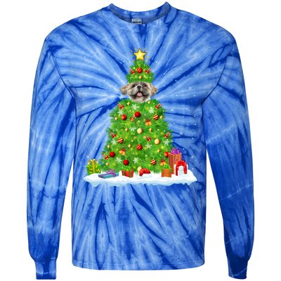 Xmas Decorations Lights Santa Shih Tzu Dog Christmas Tree Gift Tie-Dye Long Sleeve Shirt