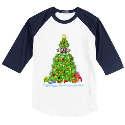 Xmas Decorations Lights Santa Shih Tzu Dog Christmas Tree Gift Baseball Sleeve Shirt