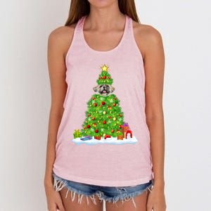 Xmas Decorations Lights Santa Shih Tzu Dog Christmas Tree Gift Women's Knotted Racerback Tank