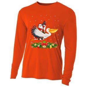 Xmas Decor Lights Funny Santa Riding Pelican Bird Christmas Gift Cooling Performance Long Sleeve Crew