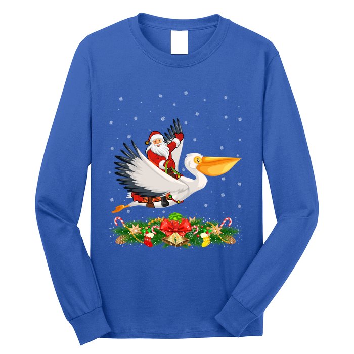 Xmas Decor Lights Funny Santa Riding Pelican Bird Christmas Gift Long Sleeve Shirt