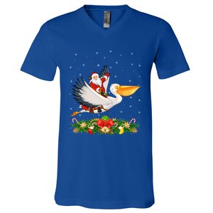 Xmas Decor Lights Funny Santa Riding Pelican Bird Christmas Gift V-Neck T-Shirt