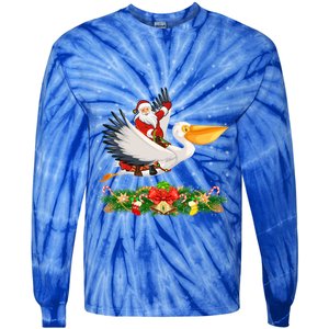 Xmas Decor Lights Funny Santa Riding Pelican Bird Christmas Gift Tie-Dye Long Sleeve Shirt