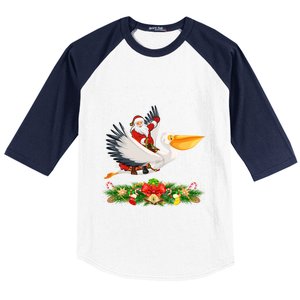 Xmas Decor Lights Funny Santa Riding Pelican Bird Christmas Gift Baseball Sleeve Shirt