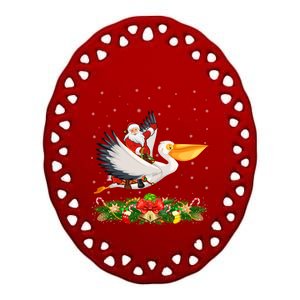 Xmas Decor Lights Funny Santa Riding Pelican Bird Christmas Gift Ceramic Oval Ornament