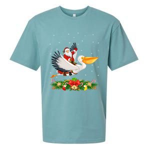 Xmas Decor Lights Funny Santa Riding Pelican Bird Christmas Gift Sueded Cloud Jersey T-Shirt