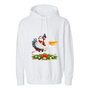 Xmas Decor Lights Funny Santa Riding Pelican Bird Christmas Gift Garment-Dyed Fleece Hoodie