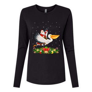 Xmas Decor Lights Funny Santa Riding Pelican Bird Christmas Gift Womens Cotton Relaxed Long Sleeve T-Shirt