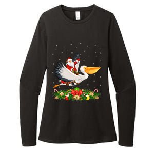 Xmas Decor Lights Funny Santa Riding Pelican Bird Christmas Gift Womens CVC Long Sleeve Shirt