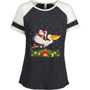 Xmas Decor Lights Funny Santa Riding Pelican Bird Christmas Gift Enza Ladies Jersey Colorblock Tee