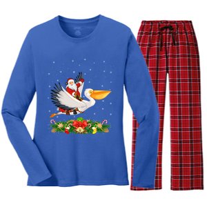 Xmas Decor Lights Funny Santa Riding Pelican Bird Christmas Gift Women's Long Sleeve Flannel Pajama Set 