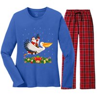 Xmas Decor Lights Funny Santa Riding Pelican Bird Christmas Gift Women's Long Sleeve Flannel Pajama Set 