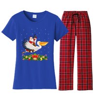 Xmas Decor Lights Funny Santa Riding Pelican Bird Christmas Gift Women's Flannel Pajama Set