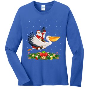 Xmas Decor Lights Funny Santa Riding Pelican Bird Christmas Gift Ladies Long Sleeve Shirt