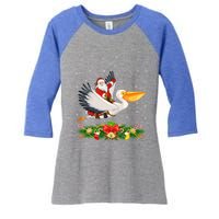 Xmas Decor Lights Funny Santa Riding Pelican Bird Christmas Gift Women's Tri-Blend 3/4-Sleeve Raglan Shirt