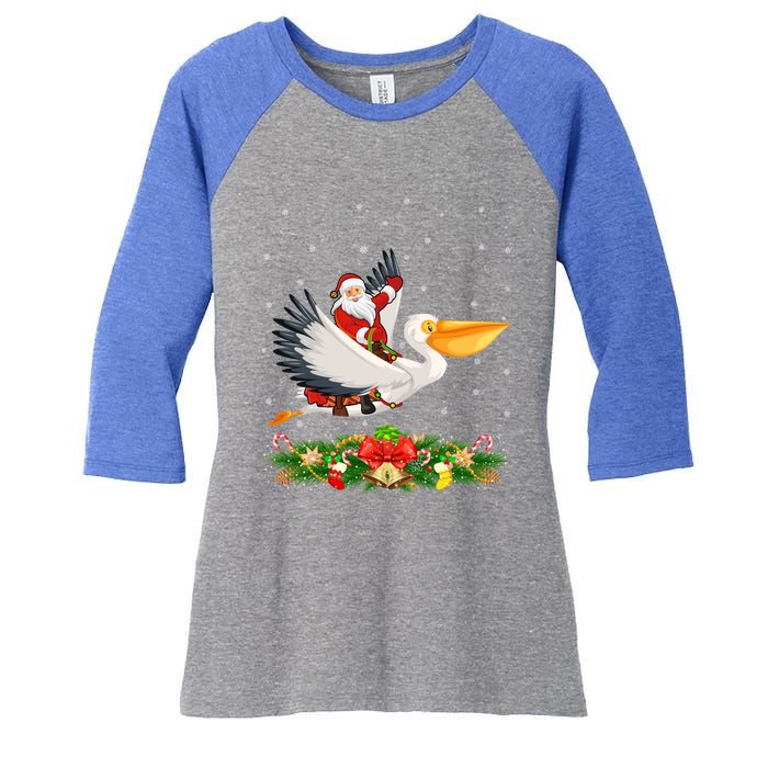 Xmas Decor Lights Funny Santa Riding Pelican Bird Christmas Gift Women's Tri-Blend 3/4-Sleeve Raglan Shirt