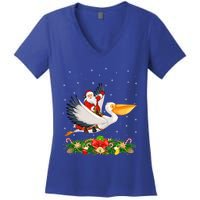 Xmas Decor Lights Funny Santa Riding Pelican Bird Christmas Gift Women's V-Neck T-Shirt