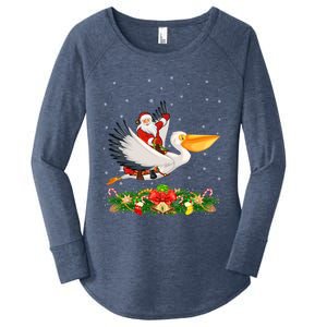 Xmas Decor Lights Funny Santa Riding Pelican Bird Christmas Gift Women's Perfect Tri Tunic Long Sleeve Shirt