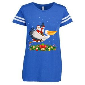 Xmas Decor Lights Funny Santa Riding Pelican Bird Christmas Gift Enza Ladies Jersey Football T-Shirt