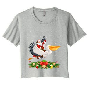 Xmas Decor Lights Funny Santa Riding Pelican Bird Christmas Gift Women's Crop Top Tee