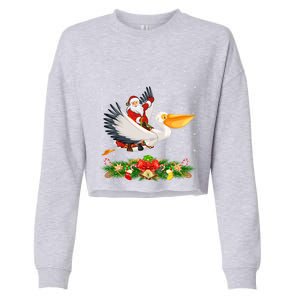 Xmas Decor Lights Funny Santa Riding Pelican Bird Christmas Gift Cropped Pullover Crew