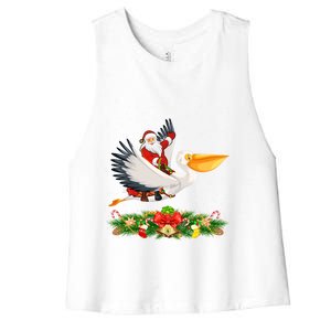 Xmas Decor Lights Funny Santa Riding Pelican Bird Christmas Gift Women's Racerback Cropped Tank