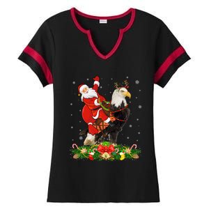 Xmas Decor Lights Funny Santa Riding Eagle Bird Christmas Cool Gift Ladies Halftime Notch Neck Tee