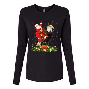 Xmas Decor Lights Funny Santa Riding Eagle Bird Christmas Cool Gift Womens Cotton Relaxed Long Sleeve T-Shirt