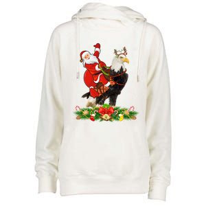 Xmas Decor Lights Funny Santa Riding Eagle Bird Christmas Cool Gift Womens Funnel Neck Pullover Hood