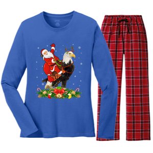 Xmas Decor Lights Funny Santa Riding Eagle Bird Christmas Cool Gift Women's Long Sleeve Flannel Pajama Set 