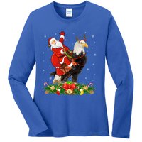 Xmas Decor Lights Funny Santa Riding Eagle Bird Christmas Cool Gift Ladies Long Sleeve Shirt