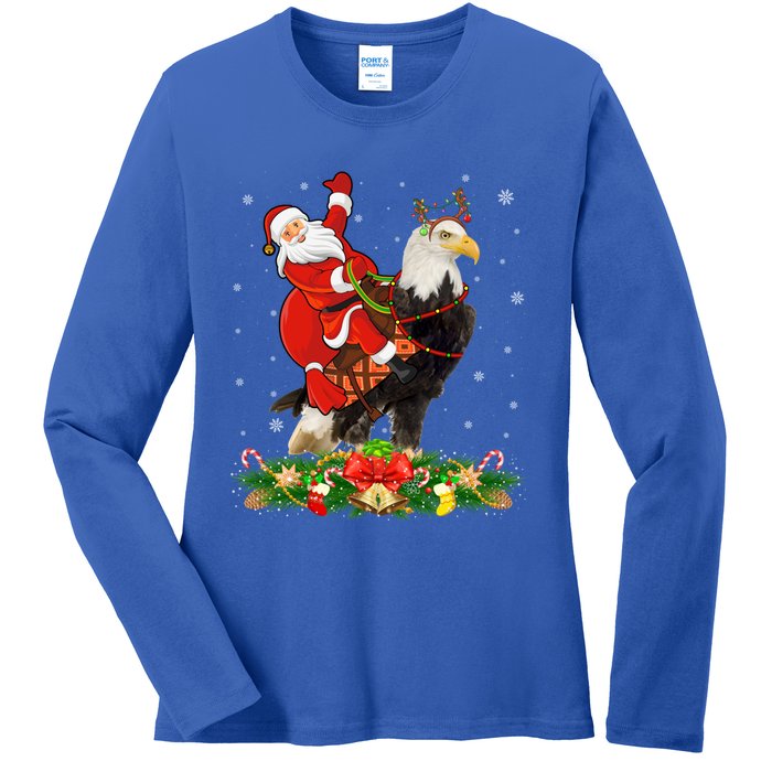 Xmas Decor Lights Funny Santa Riding Eagle Bird Christmas Cool Gift Ladies Long Sleeve Shirt