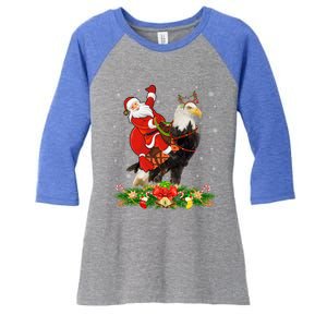 Xmas Decor Lights Funny Santa Riding Eagle Bird Christmas Cool Gift Women's Tri-Blend 3/4-Sleeve Raglan Shirt