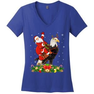 Xmas Decor Lights Funny Santa Riding Eagle Bird Christmas Cool Gift Women's V-Neck T-Shirt