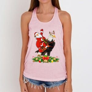 Xmas Decor Lights Funny Santa Riding Eagle Bird Christmas Cool Gift Women's Knotted Racerback Tank