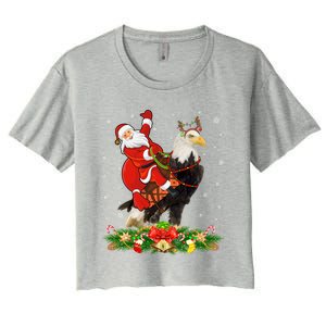 Xmas Decor Lights Funny Santa Riding Eagle Bird Christmas Cool Gift Women's Crop Top Tee