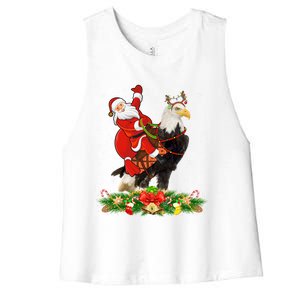 Xmas Decor Lights Funny Santa Riding Eagle Bird Christmas Cool Gift Women's Racerback Cropped Tank