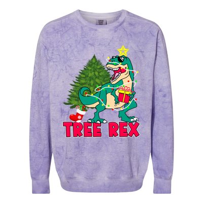 Xmas Dinosaur Merry Rexmas Trex Tree Rex Christmas Gift Colorblast Crewneck Sweatshirt