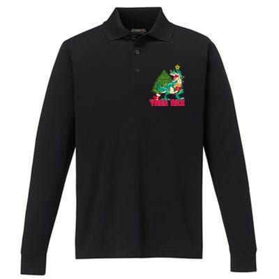 Xmas Dinosaur Merry Rexmas Trex Tree Rex Christmas Gift Performance Long Sleeve Polo