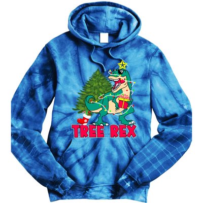 Xmas Dinosaur Merry Rexmas Trex Tree Rex Christmas Gift Tie Dye Hoodie