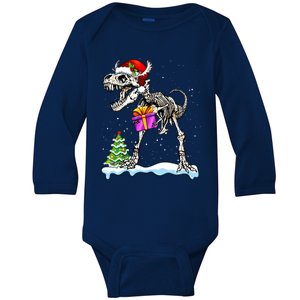 Xmas Dinosaur Skeleton T Rex Scary Christmas Gift Baby Long Sleeve Bodysuit