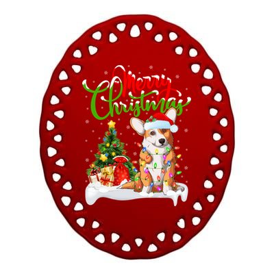 Xmas Decorations Santa Corgi Dog Christmas Funny Gift Ceramic Oval Ornament