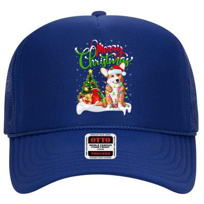 Xmas Decorations Santa Corgi Dog Christmas Funny Gift High Crown Mesh Back Trucker Hat