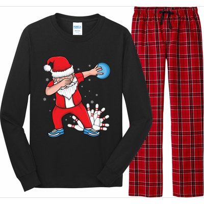 Xmas Dabbing Santa Bowling Ball And Pins Christmas Bowling Gift Long Sleeve Pajama Set