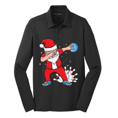 Xmas Dabbing Santa Bowling Ball And Pins Christmas Bowling Gift Silk Touch Performance Long Sleeve Polo