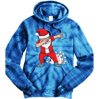 Xmas Dabbing Santa Bowling Ball And Pins Christmas Bowling Gift Tie Dye Hoodie