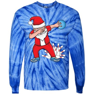 Xmas Dabbing Santa Bowling Ball And Pins Christmas Bowling Gift Tie-Dye Long Sleeve Shirt