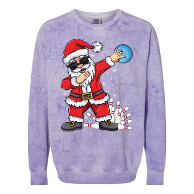 Xmas Dabbing Santa Bowling Ball And Pins Christmas Bowling Meaningful Gift Colorblast Crewneck Sweatshirt