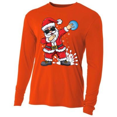 Xmas Dabbing Santa Bowling Ball And Pins Christmas Bowling Meaningful Gift Cooling Performance Long Sleeve Crew